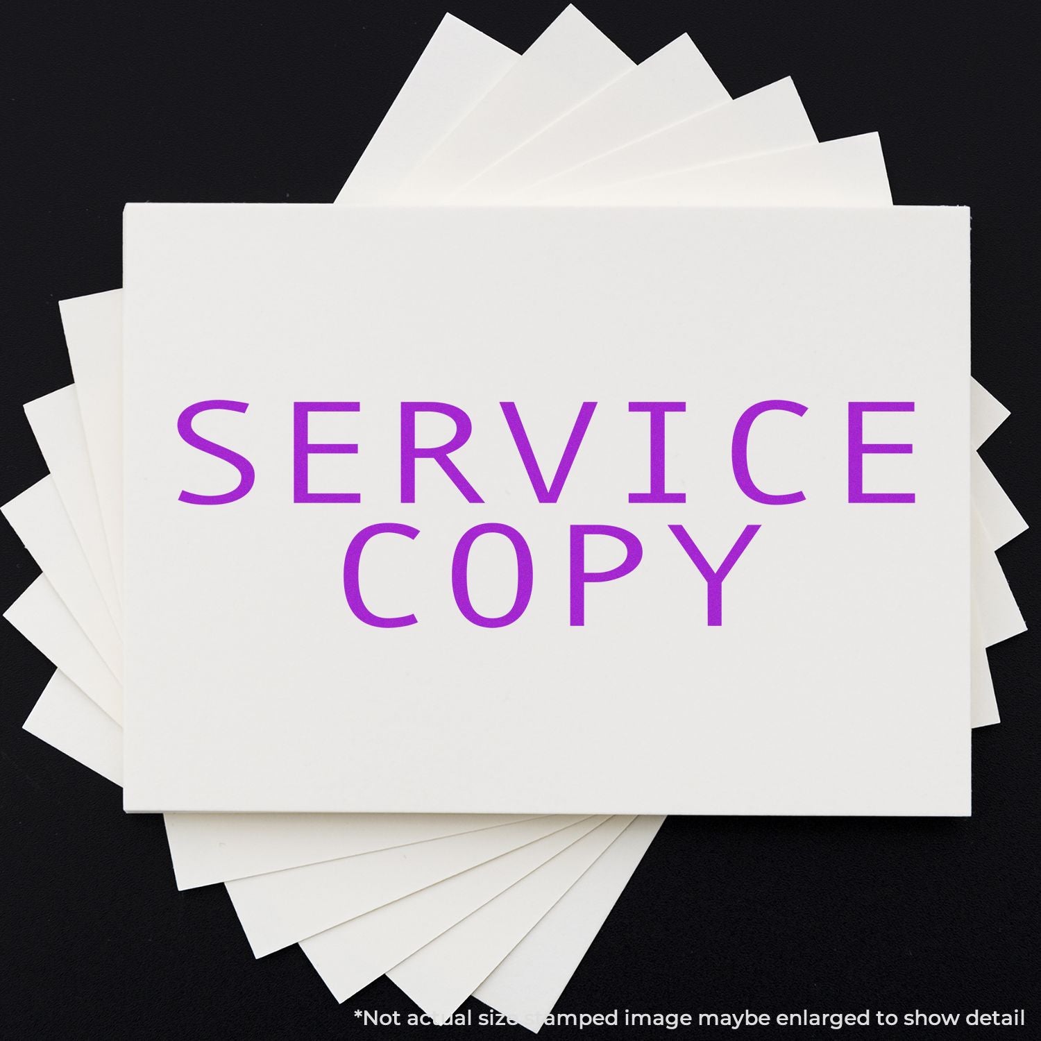 Stack of white paper cards with service copy text in purple on a black background, ideal for content writing and copywriting concept.