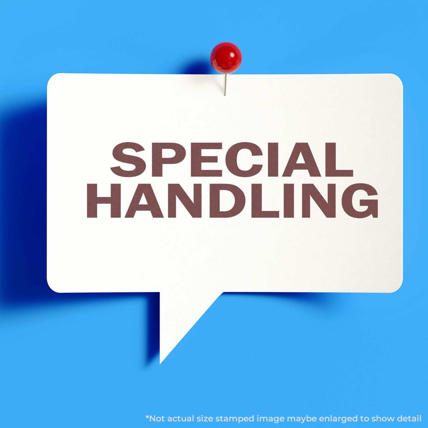 Special handling warning speech bubble with pushpin, indicating items require extra care and shipping packaging handling instructions.