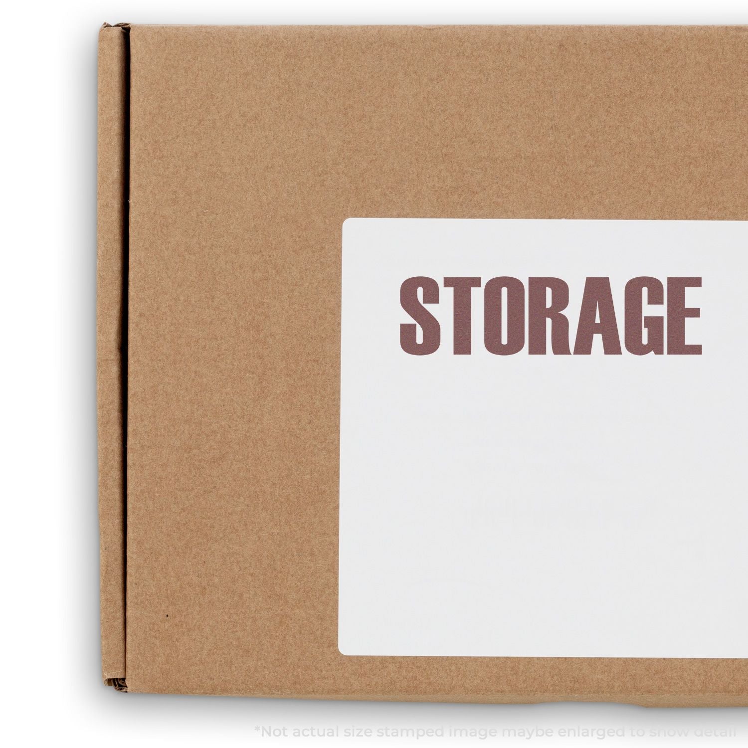 Brown cardboard storage box with white label reading STORAGE on a plain white background.