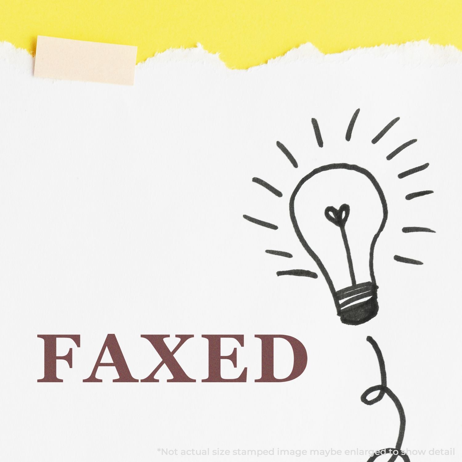 Faxed stamp design with hand-drawn lightbulb icon on white paper and yellow torn tape border.