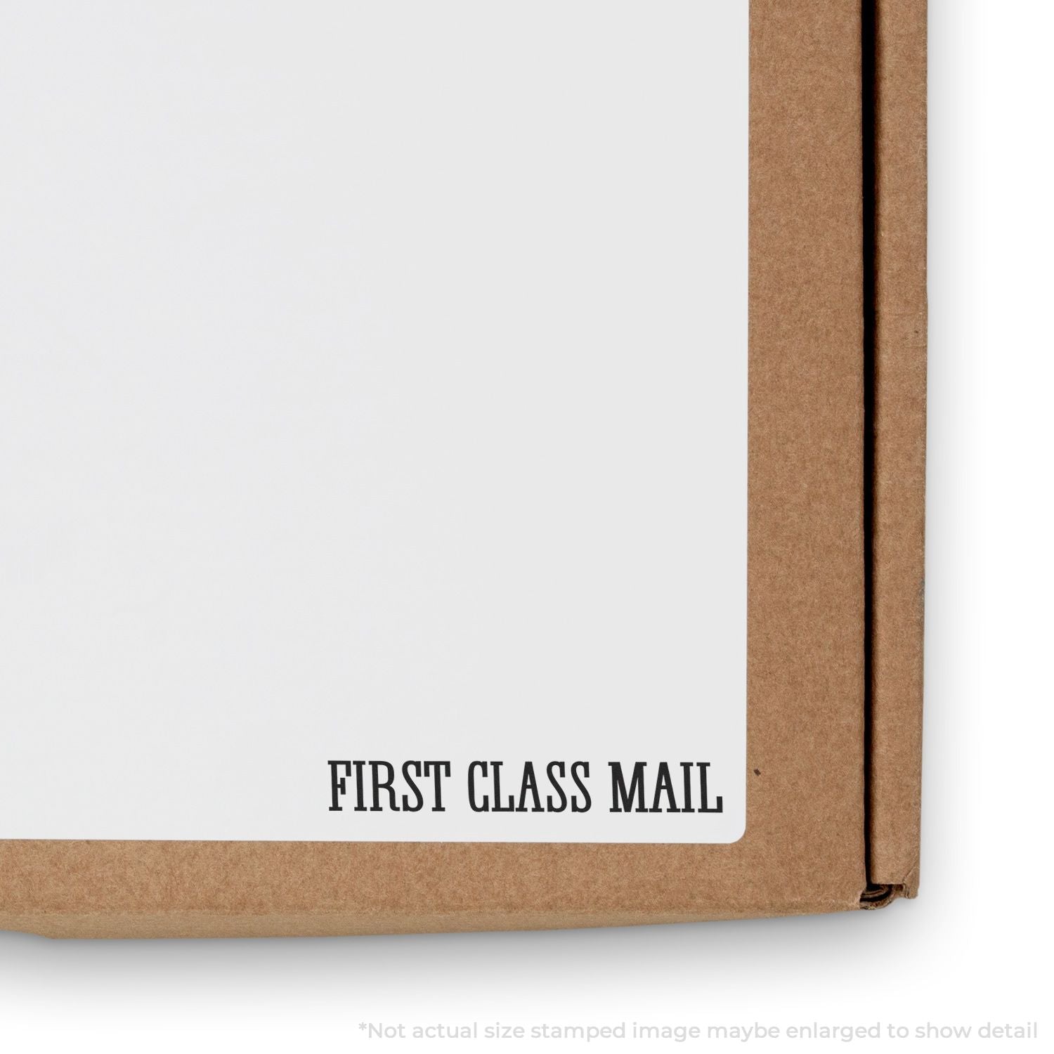 First Class Mail kraft envelope packaging corner, showing the First Class Mail label for USPS shipping and mailing.