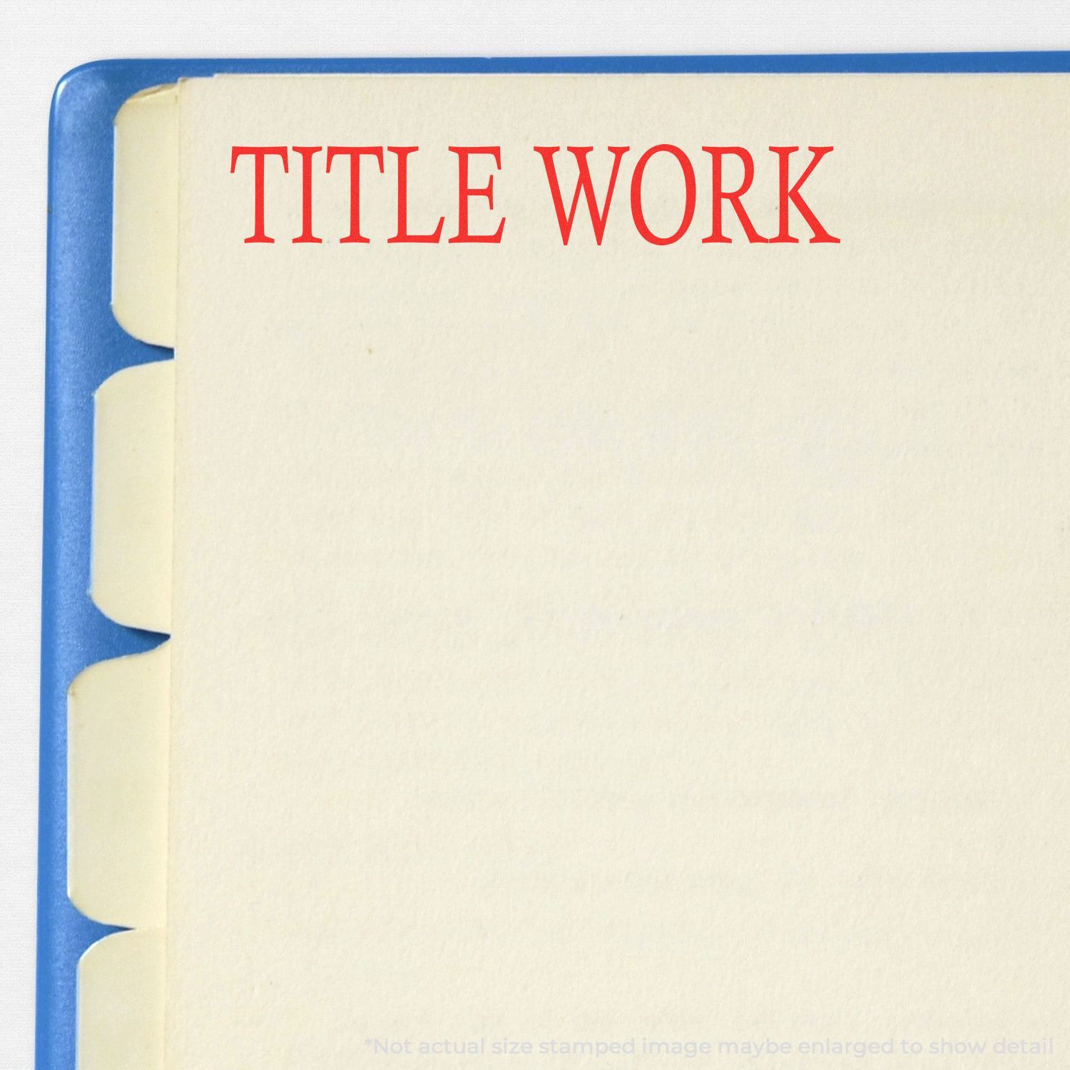 Book cover with red text TITLE WORK on cream pages and blue spine, representing title work and writing concepts.