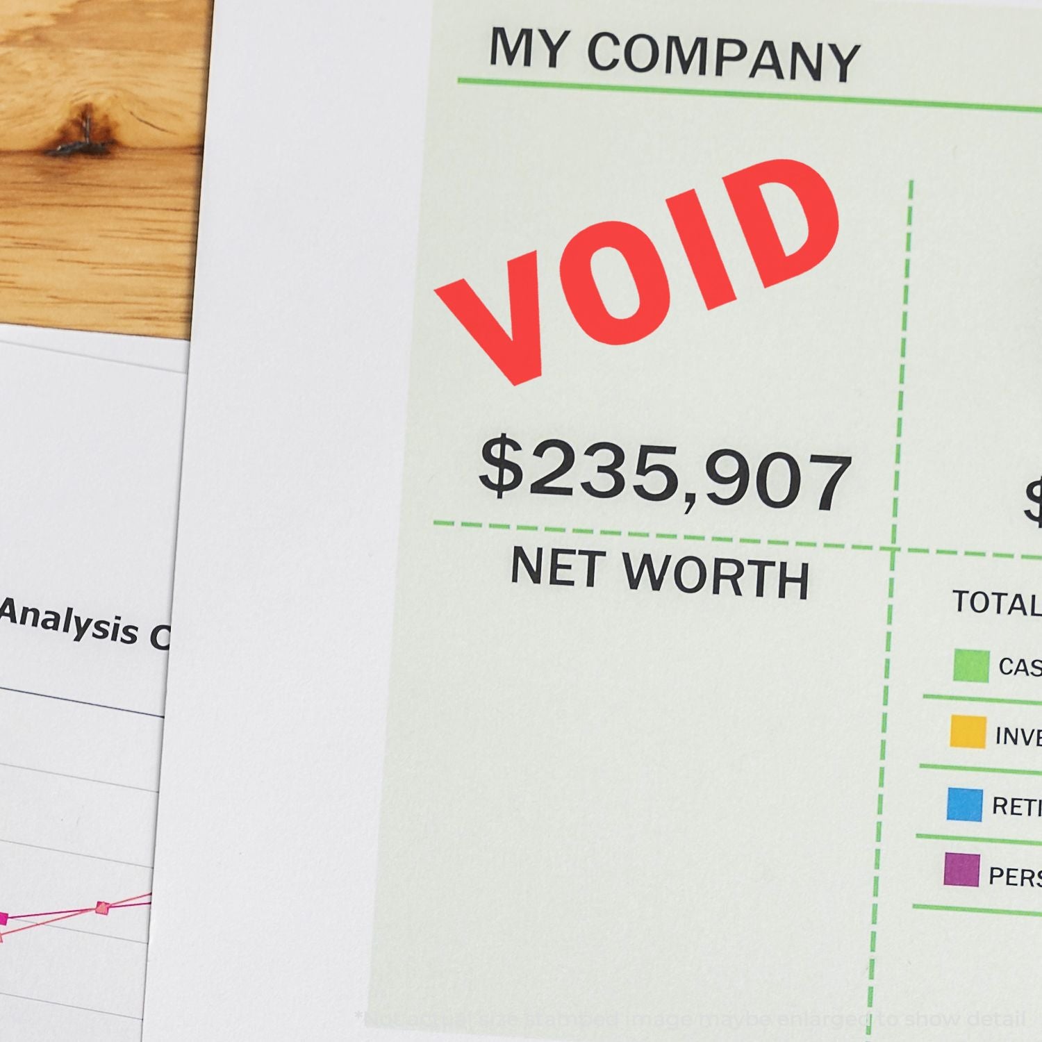 My Company financial report showing $235,907 net worth with VOID stamp for wealth analysis.