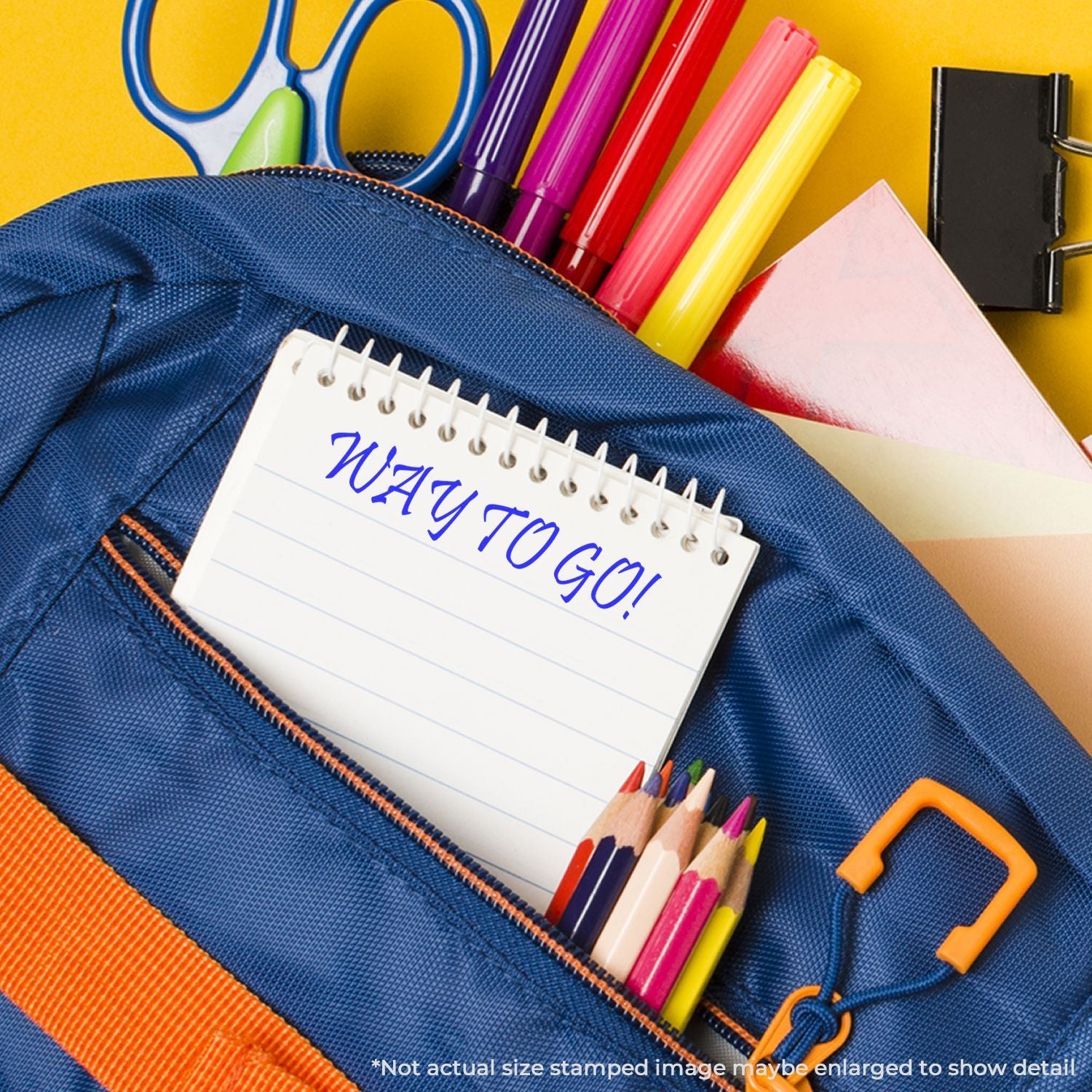 Open kids backpack with notebook and colorful pencils, back-to-school education supplies for students and learning.