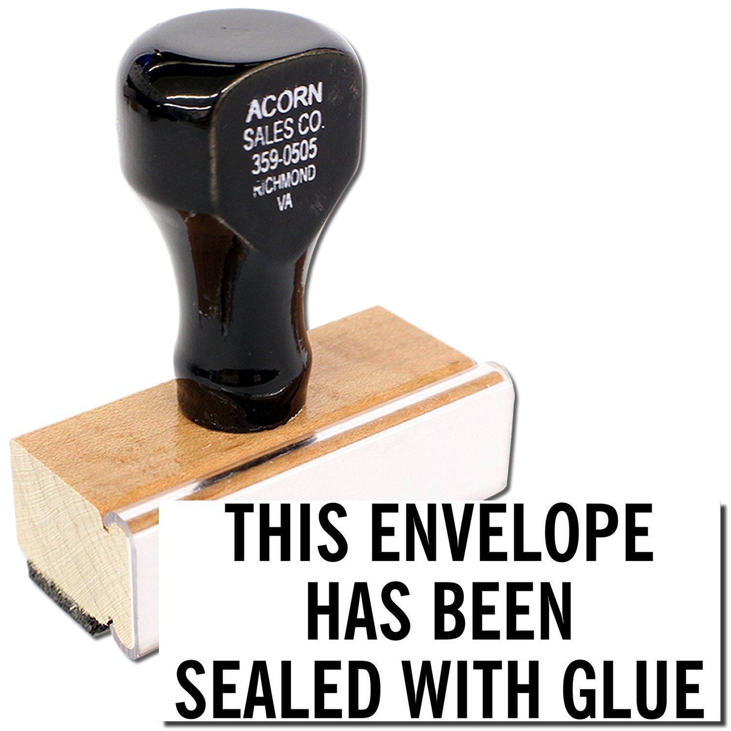 Rubber stamp reading This envelope has been sealed with glue for envelope sealing and mailing.