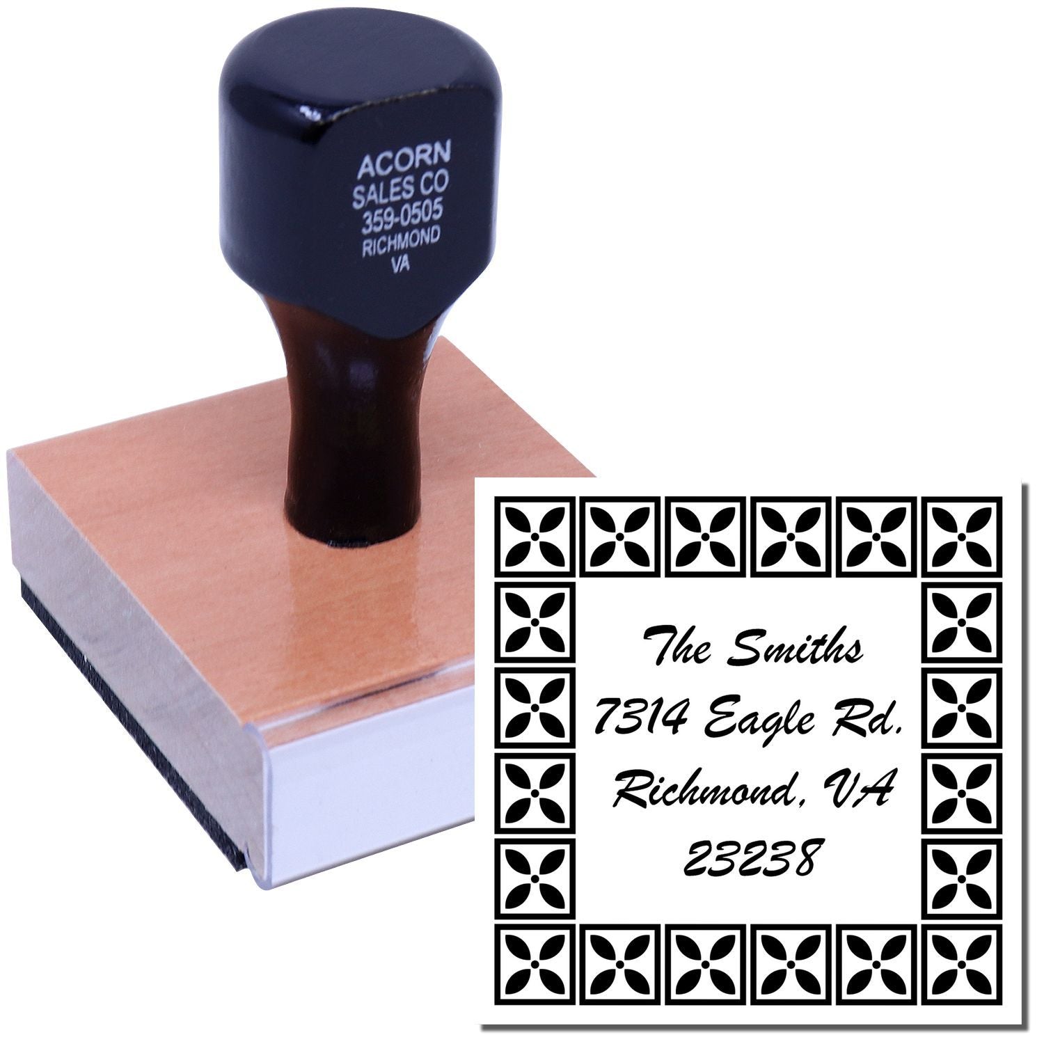 Acorn Sales Co rubber stamp over The Smiths address label: 7314 Eagle Rd, Richmond, VA 23238.
