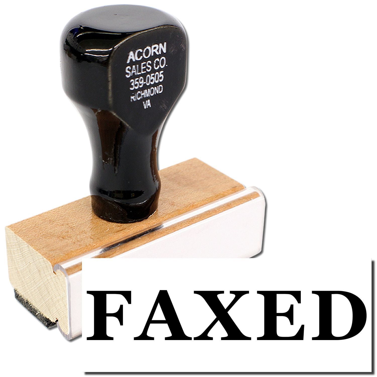 Black FAXED office rubber stamp on wooden handle for document processing