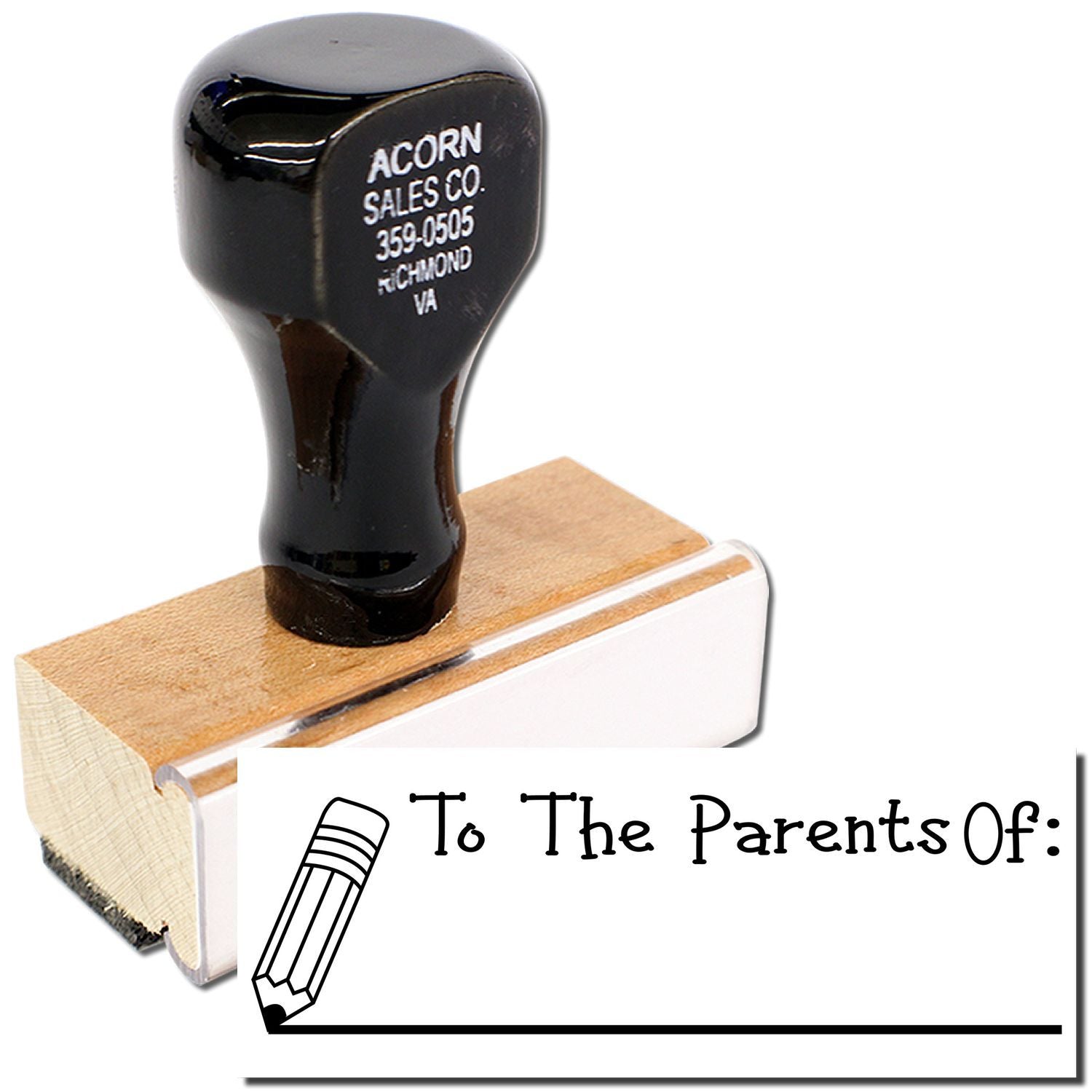 Teacher rubber stamp reading To The Parents Of with pencil icon, ideal for school communication and parent notes.
