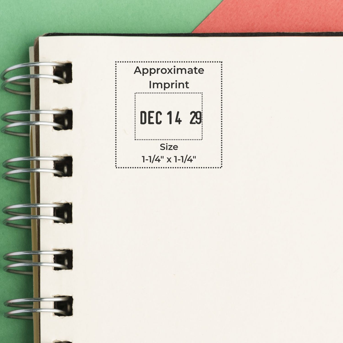 Spiral notebook page with approximate imprint label showing Dec 14 29 and size 1-1/4 x 1-1/4 inches.