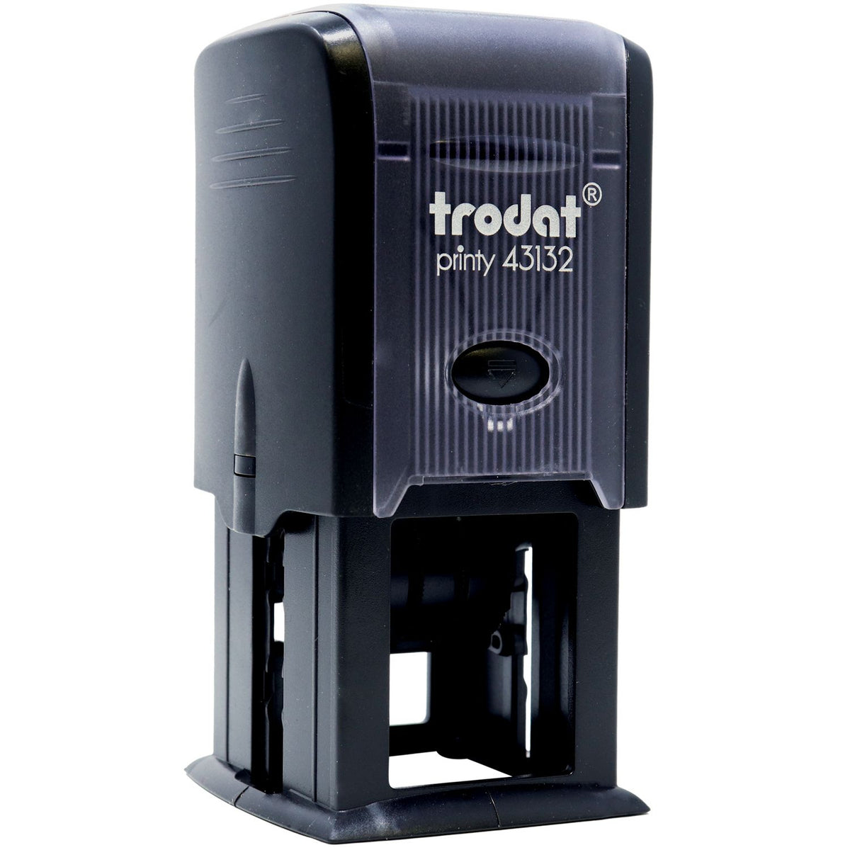 Trodat Printy 43132 self-inking rubber stamp in black plastic case on white background