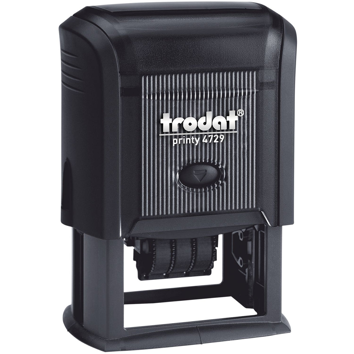 Black Trodat Printy 4729 self-inking stamp on white background