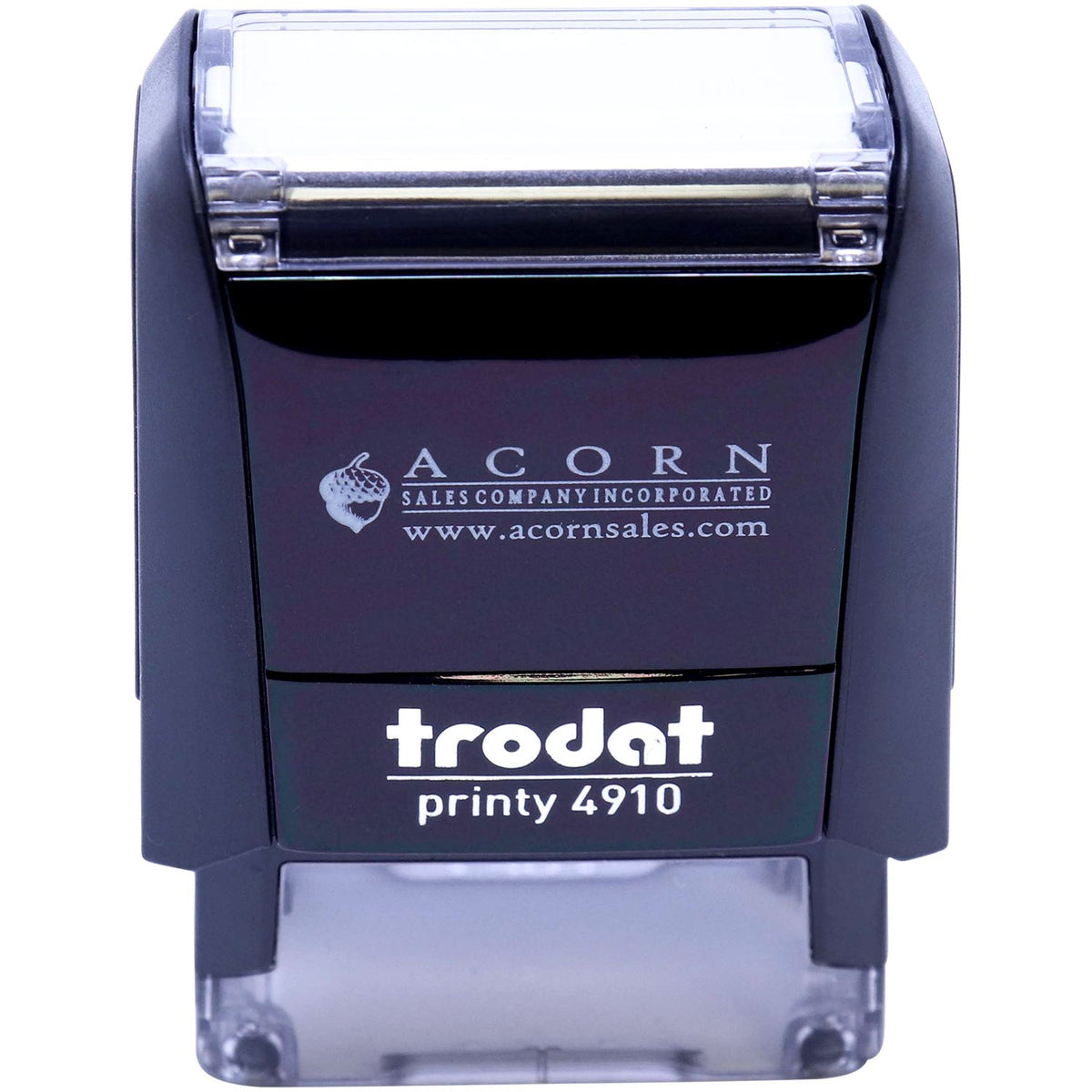 Trodat Printy 4910 self-inking rubber stamp with Acorn Sales branding on a white background