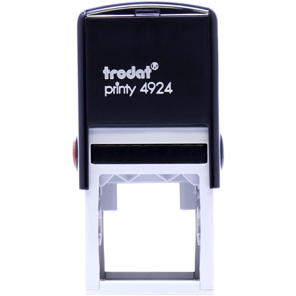 Trodat Printy 4924 self-inking rubber stamp in black and white on a white background.