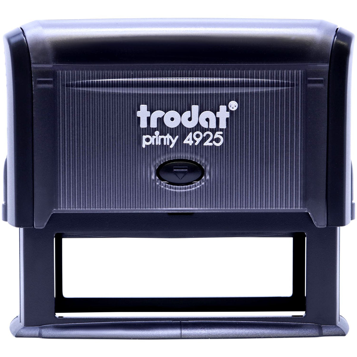 Trodat Printy 4925 self-inking rubber stamp in black casing, front view
