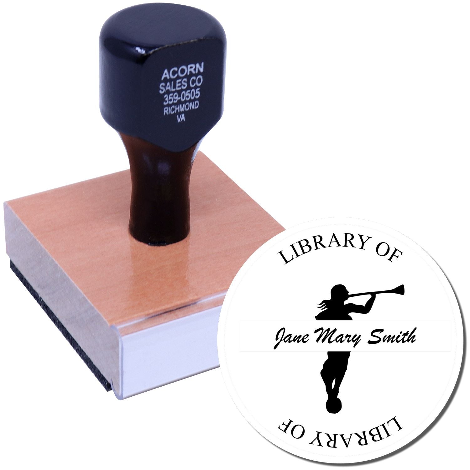 Book catalog stamp with Library of Jane Mary Smith seal, Acorn Sales Co, for libraries and book returns