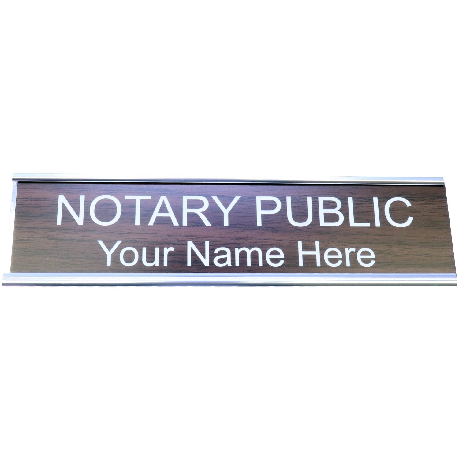 Custom Notary Public office sign with Your Name Here on a wood plaque.
