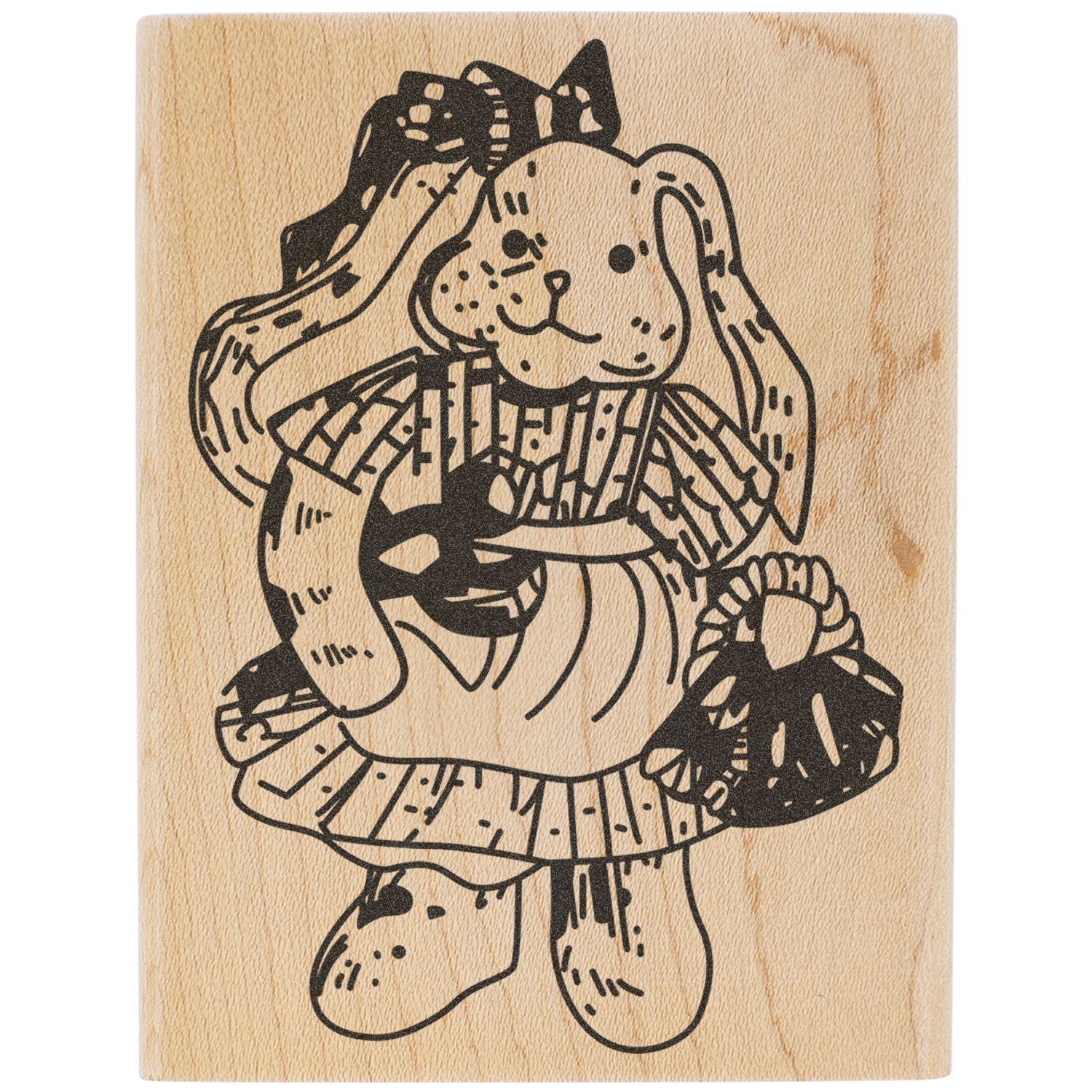 Cute dog illustration holding a guitar on a wooden background, vintage-style pet art print.