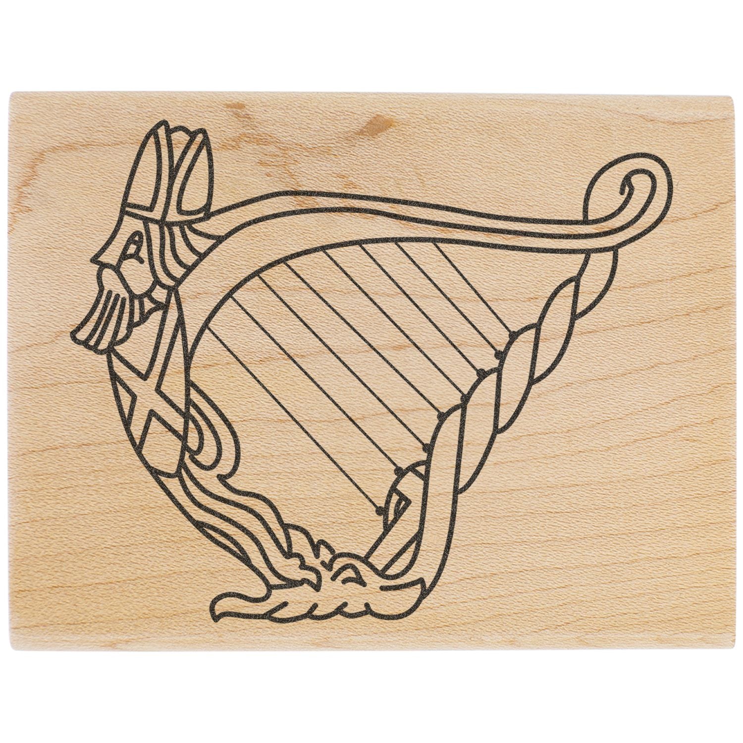 Ornate Celtic knotwork dragon line art engraved on a wooden plaque.