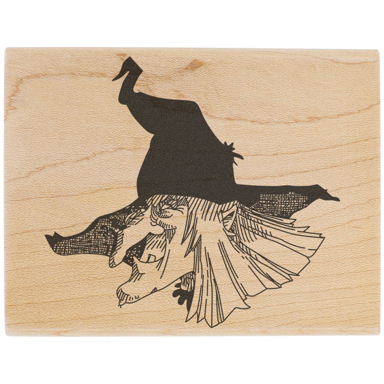 Black bird silhouette on a wood grain background, vintage-style animal illustration print.