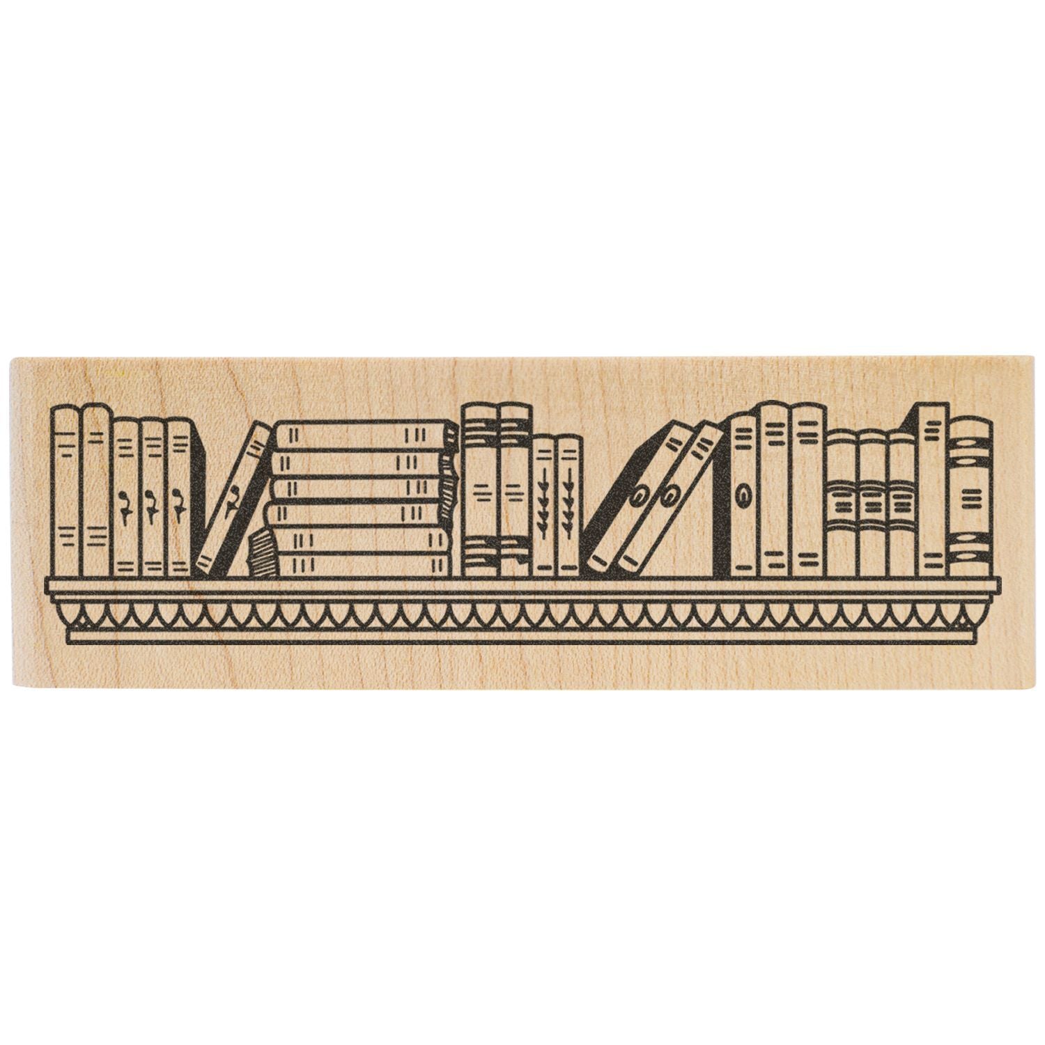 Laser engraved wooden bookshelf with vintage book illustration on natural wood plaque