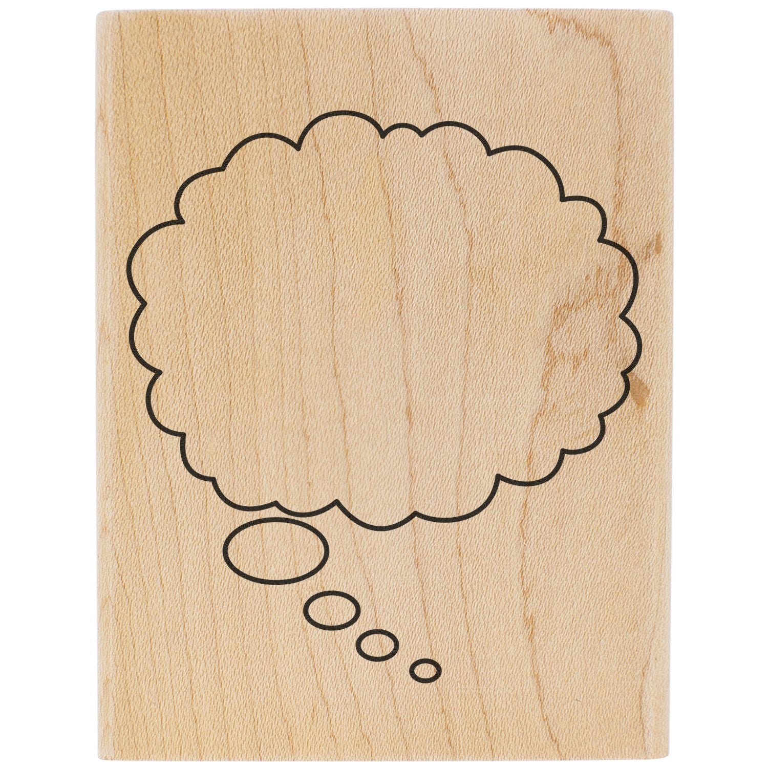 Wooden board with blank thought bubble outline, creative speech bubble icon on natural wood background
