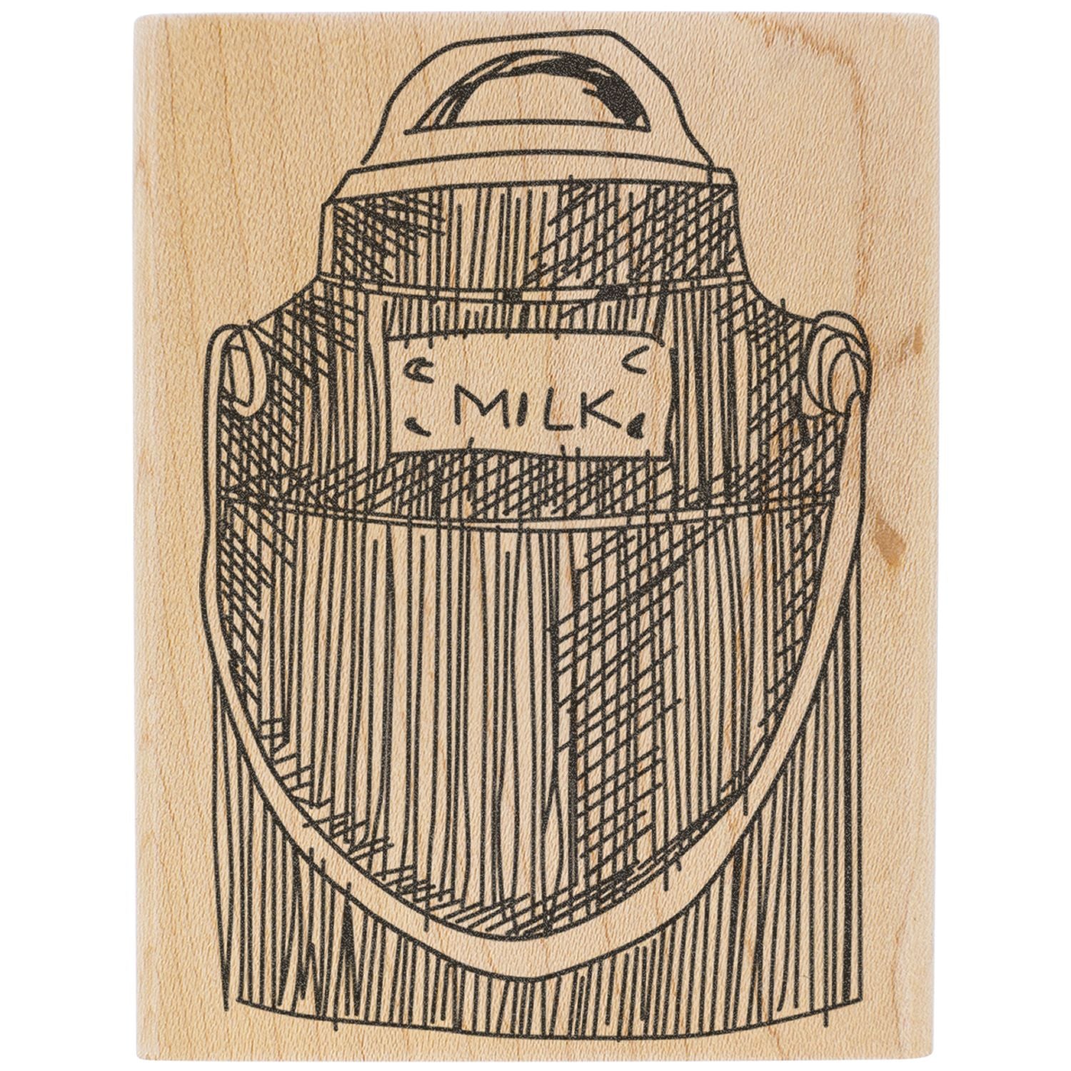 Hand-drawn milk carton illustration on a wooden background with bold black sketch lines and MILK label.