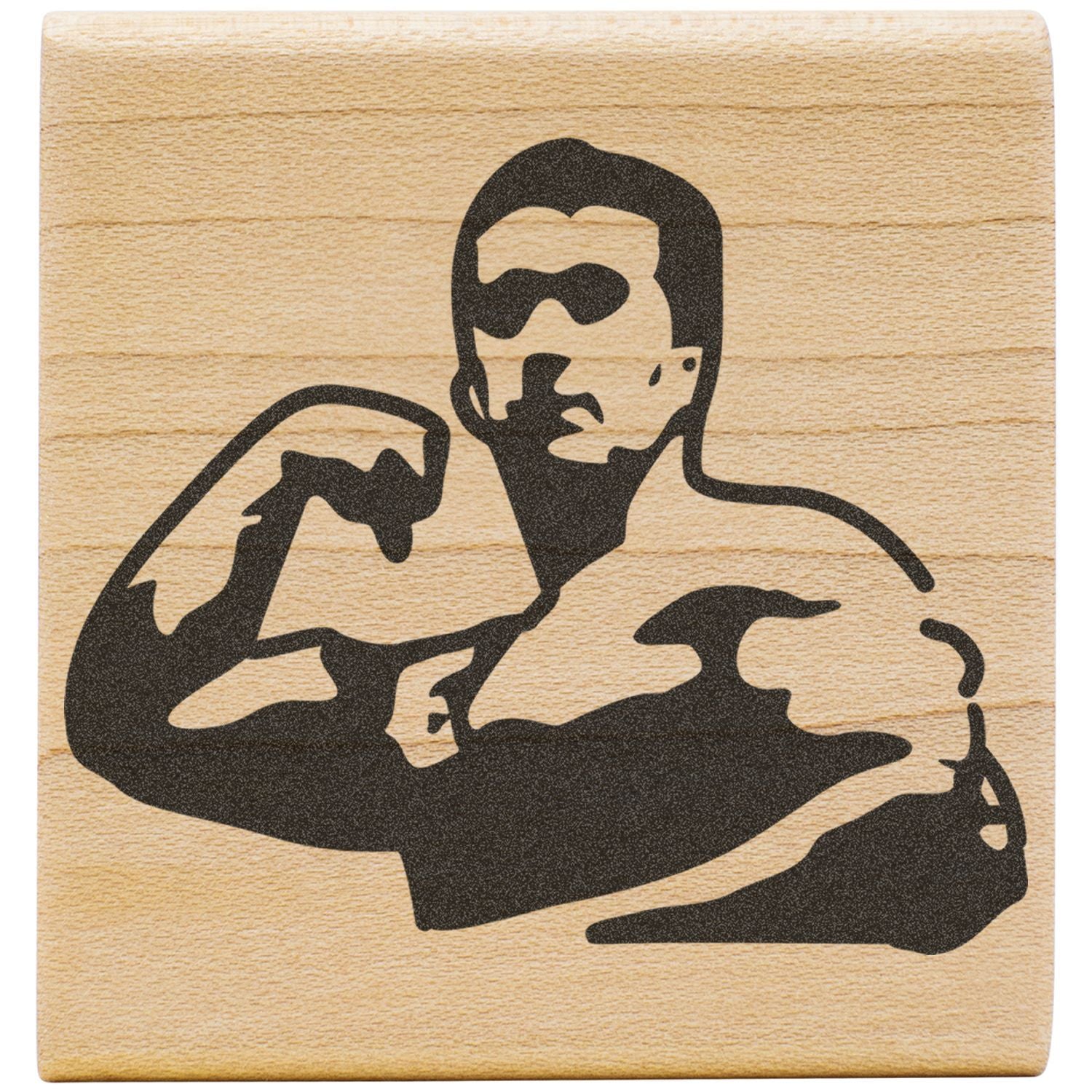 Wood engraved bodybuilder flexing muscles silhouette on a wooden background