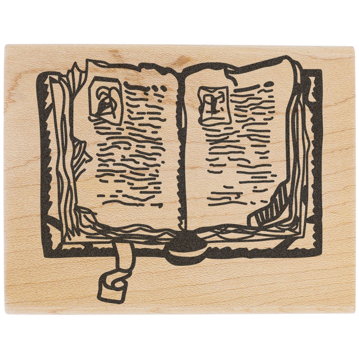 Open book engraving on wood background with vintage woodcut style illustration