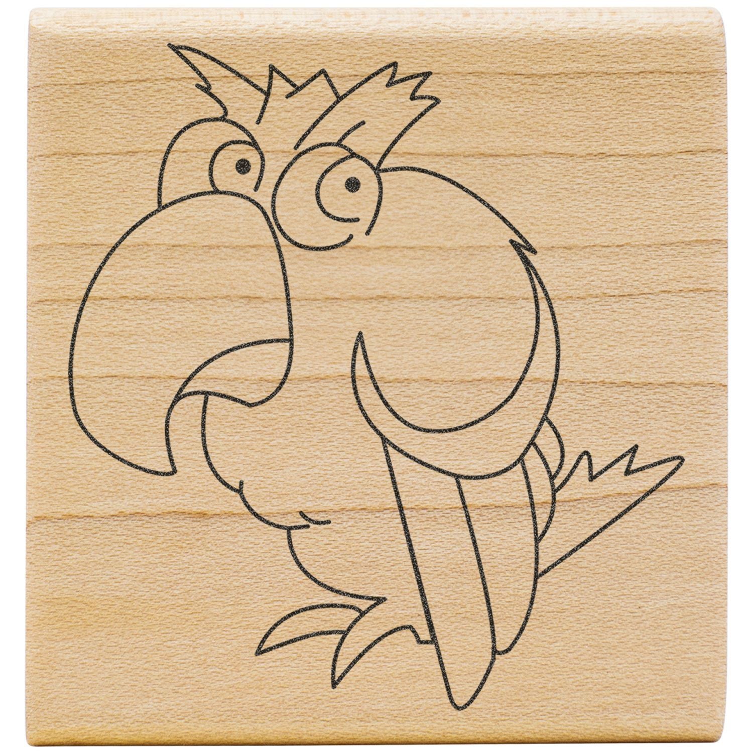 Cute parrot line art engraved on a light wooden background, minimalist bird illustration for home decor or craft design