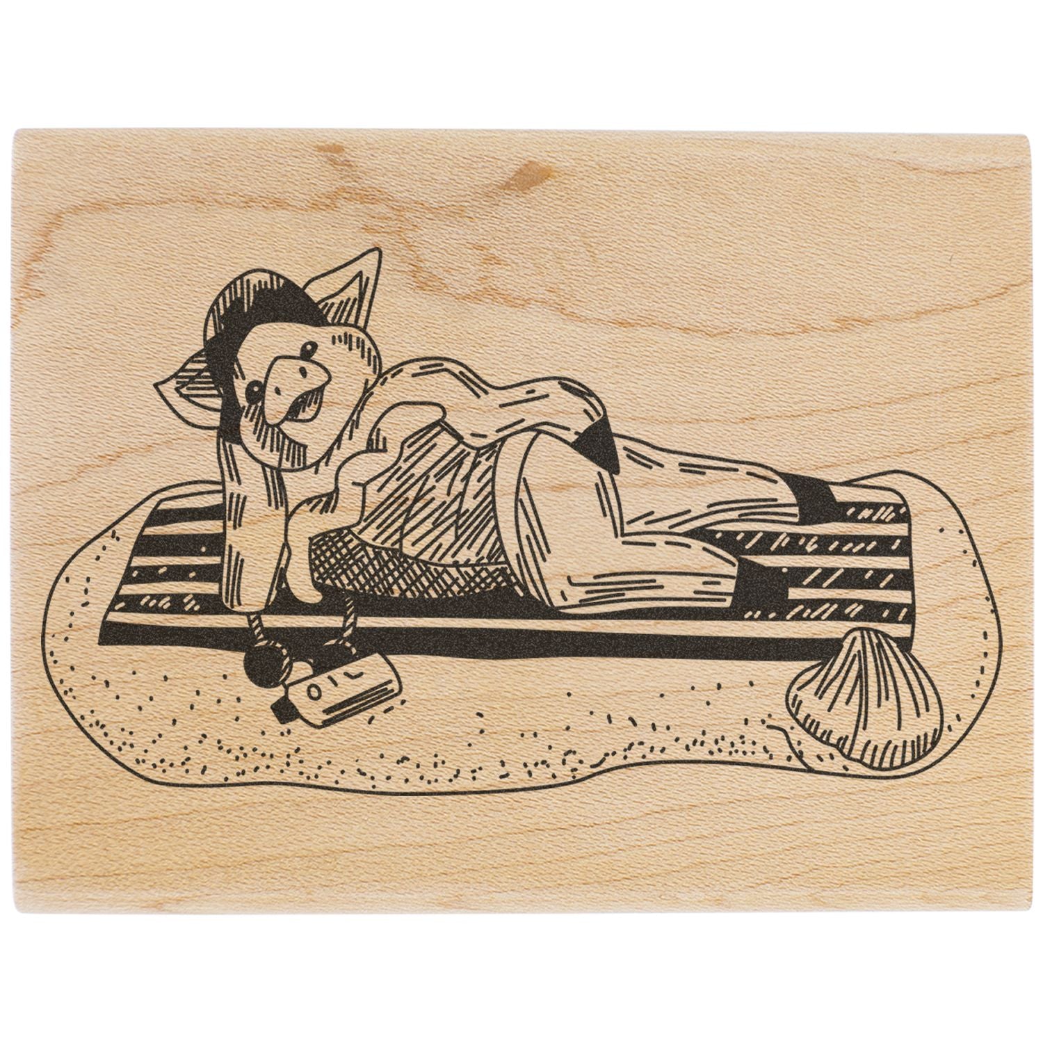 Wood engraved fox illustration on a rustic wooden plaque with vintage black line art.