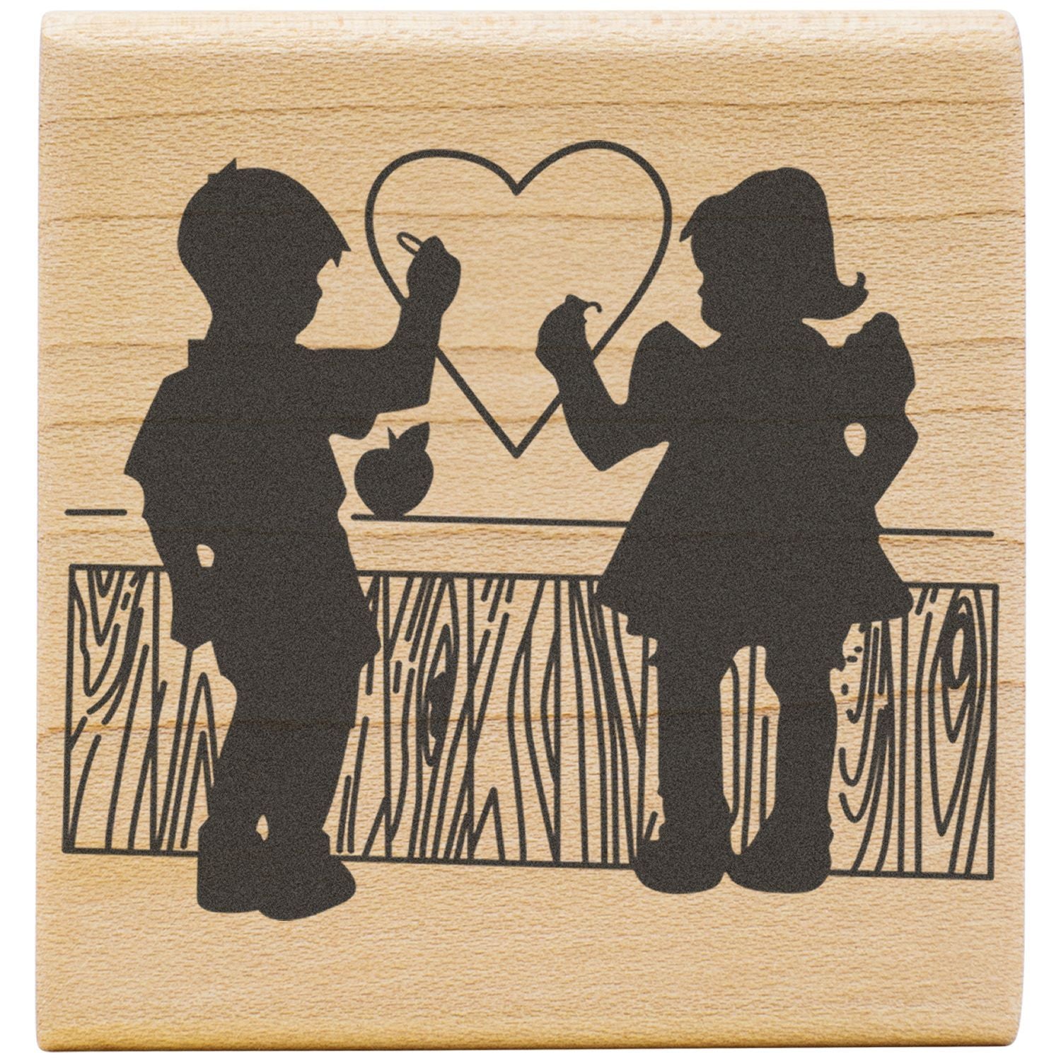 Wooden plaque with silhouette of a boy and girl drawing a heart, personalized childrens art wall decor.