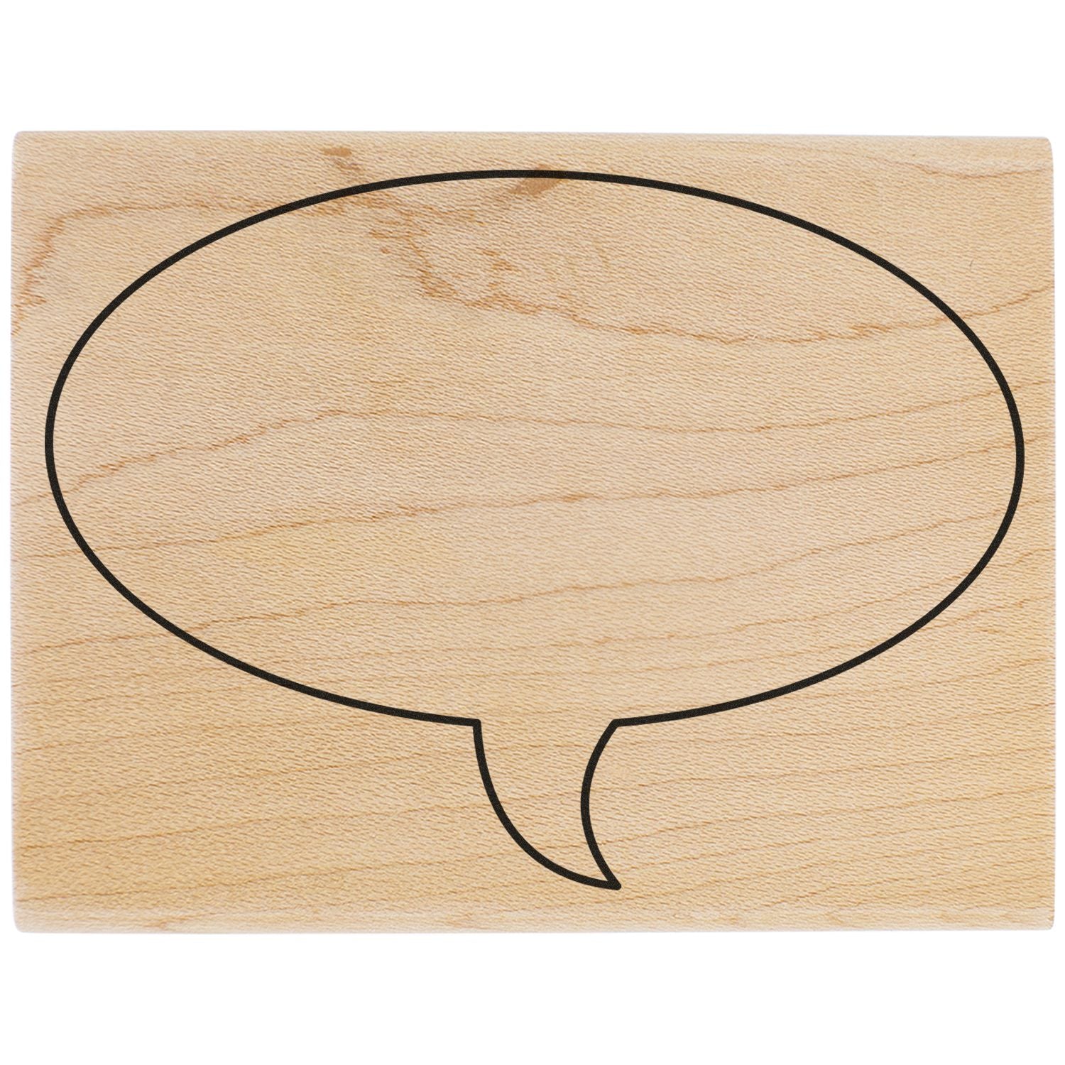 Wooden speech bubble icon on light wood background, simple communication and message symbol.