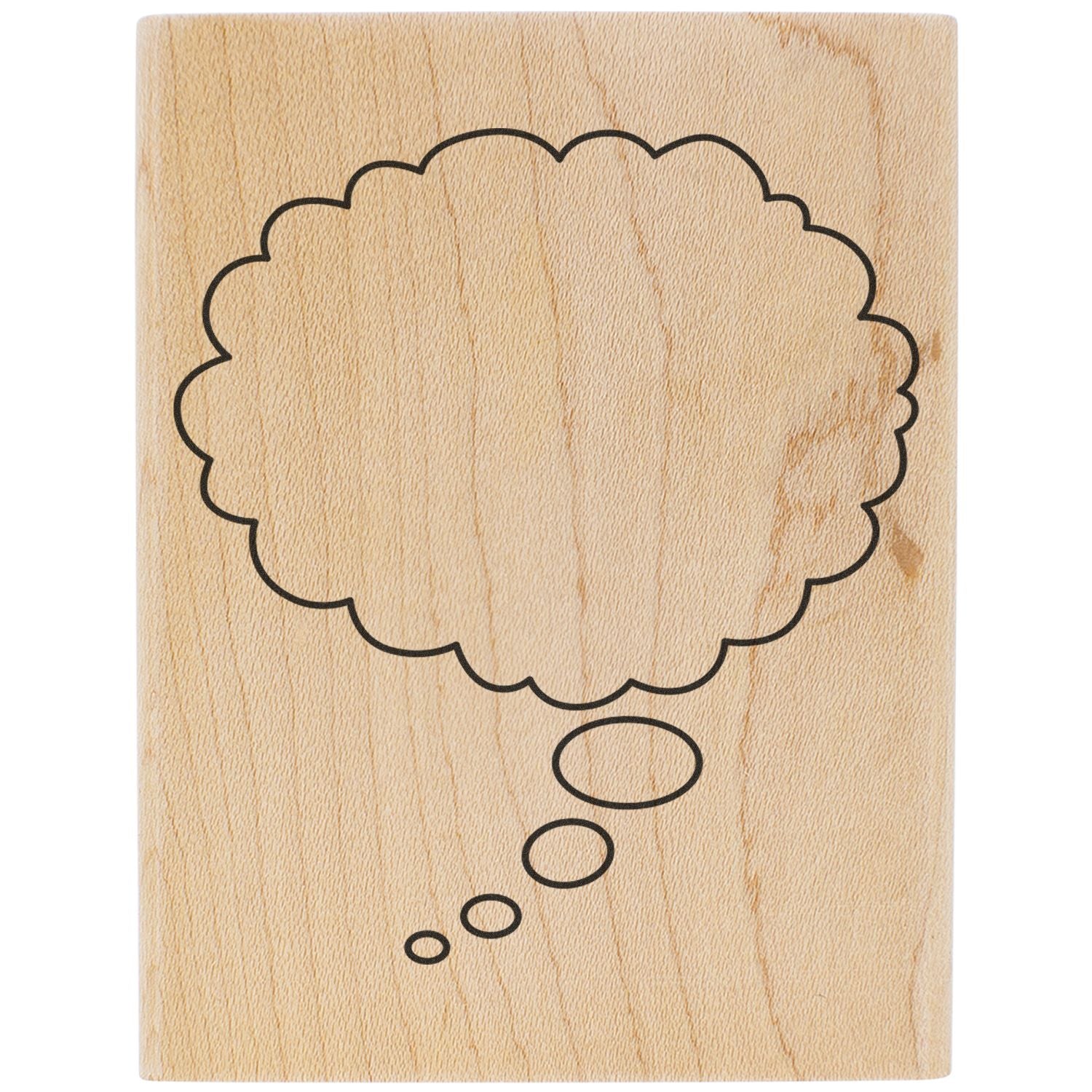 Blank thought bubble outline on a wooden background, ideal for creative idea or quote design.