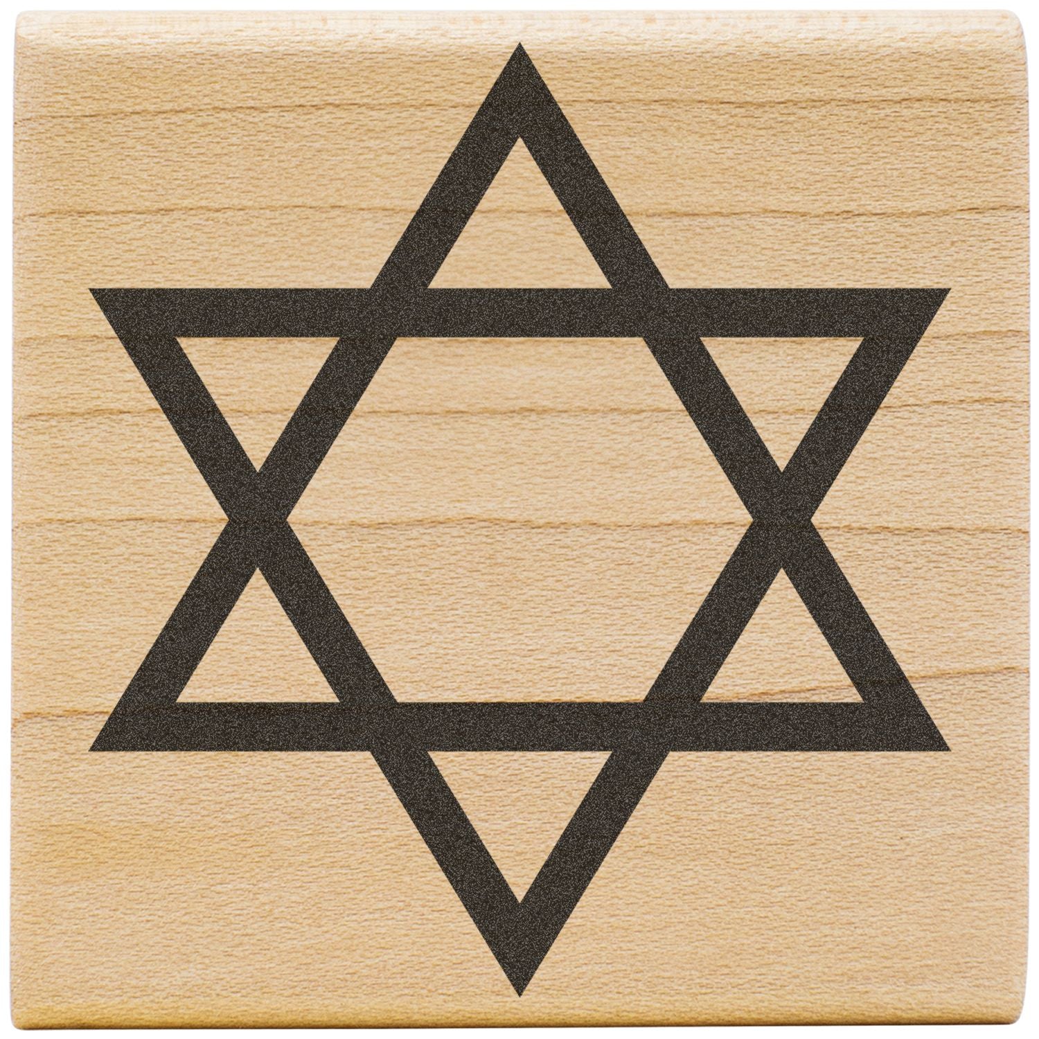 Star of David symbol on a light wooden background, geometric Jewish star design.
