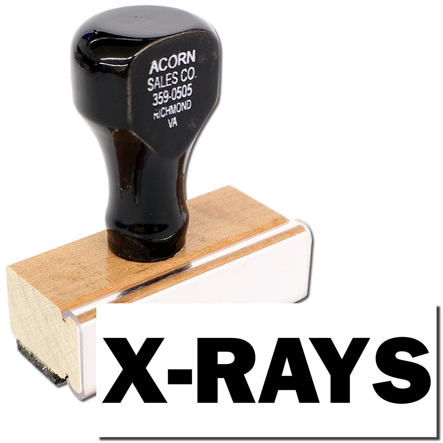 X-RAYS self-inking rubber stamp with black handle on white background