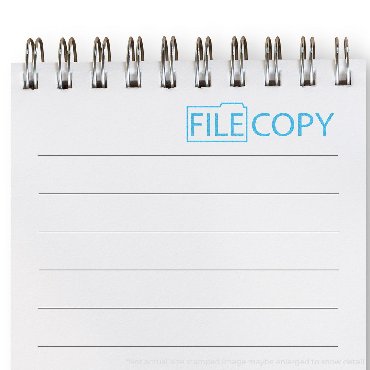 Stapled document with blue FILE COPY stamp, showing an office filing copy template for records and archiving.