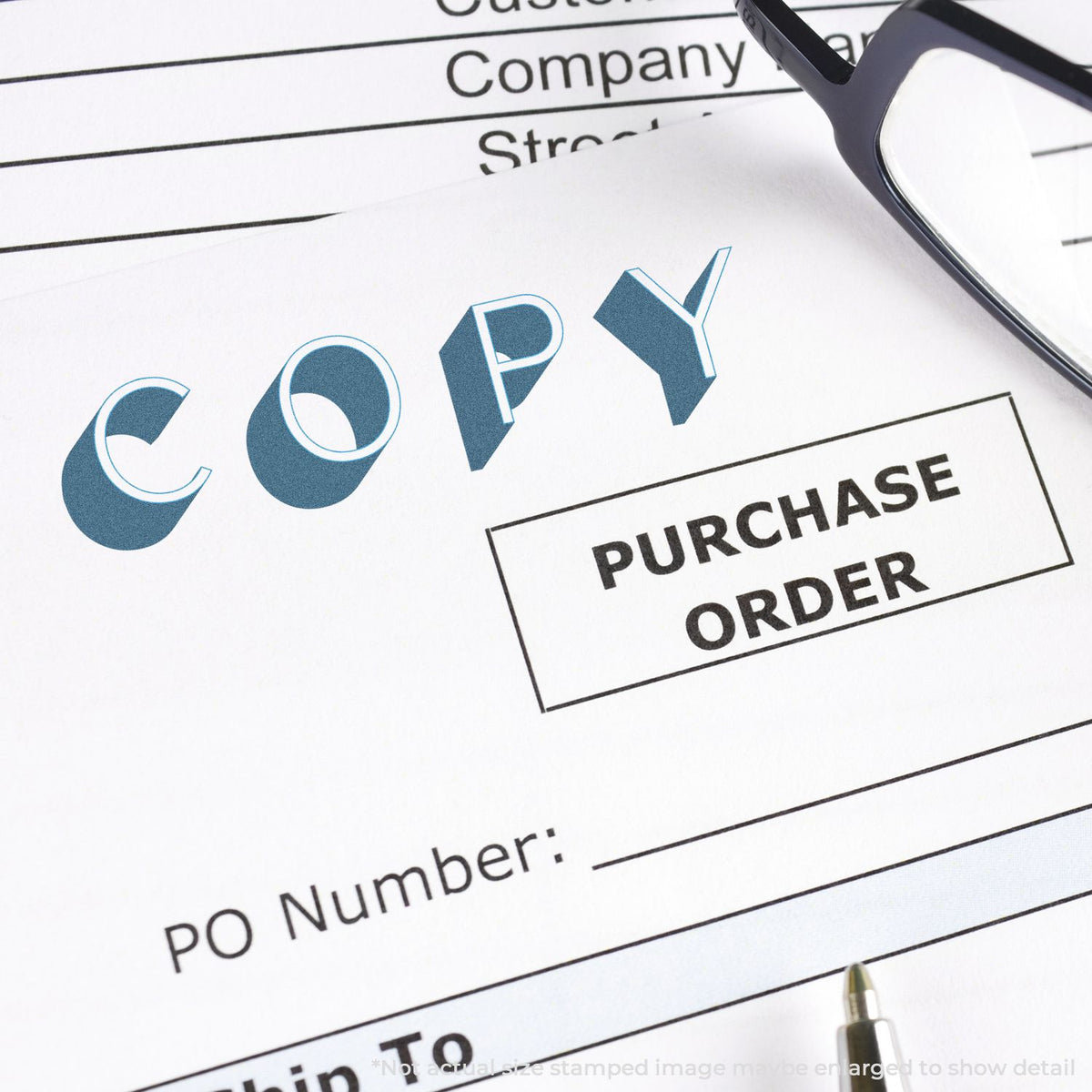 Purchase order approval document with checkmarks and glasses, highlighting verified ordering and procurement for business purchasing.
