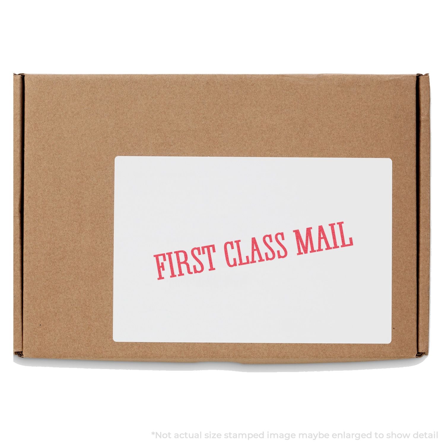 Cardboard shipping box marked First Class Mail, for USPS first-class delivery of lightweight packages.