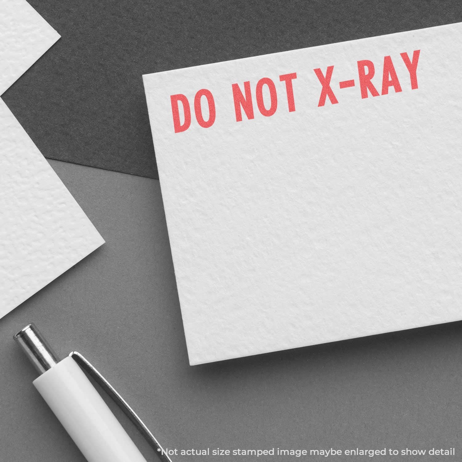 Hospital X-ray safety label reading DO NOT X-RAY on medical note card, warning against radiography.