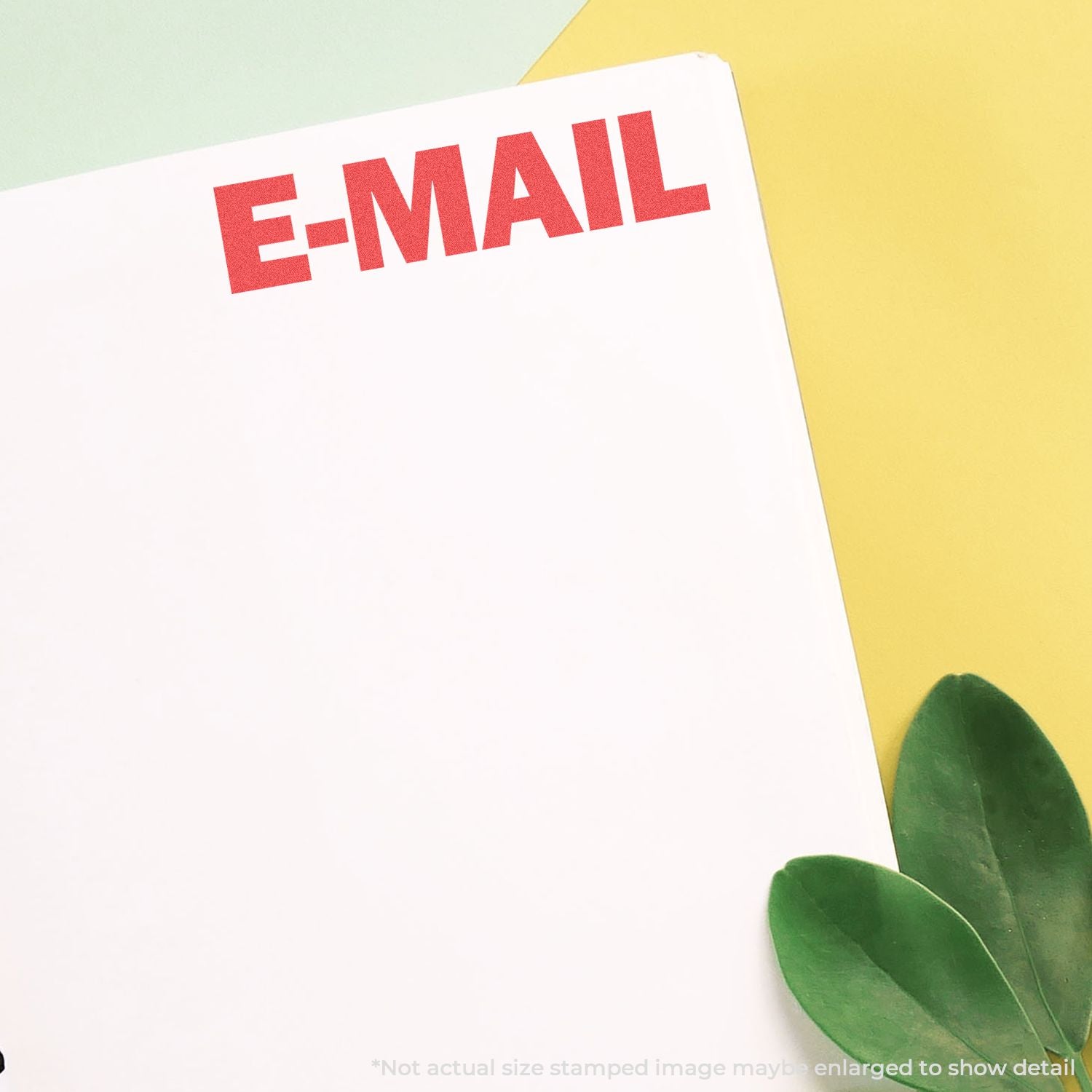 Email marketing banner with bold red EMAIL text on white card and green leaves, designed for newsletter signup or contact.