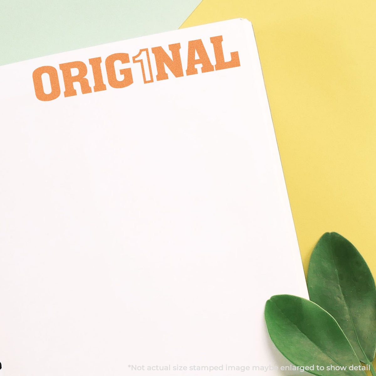 Blank white card with orange ORIGINAL text on a yellow background with green leaves, minimalist product mockup.