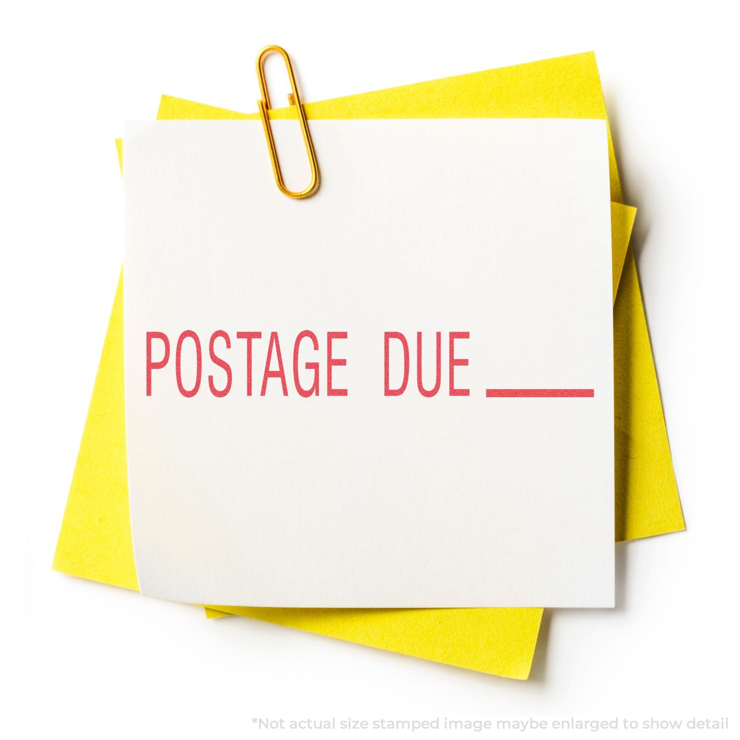 Postage due notice on a clipped mailing card showing overdue shipping fees for letters and packages, international delivery rates.