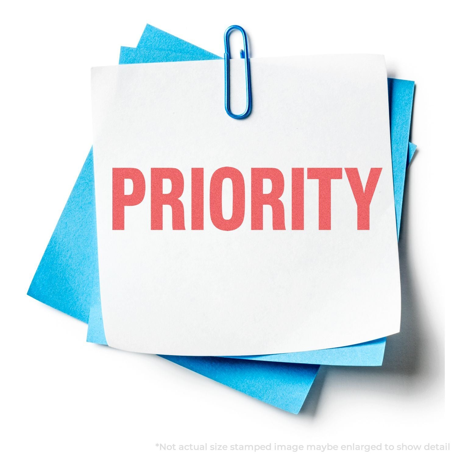 Priority document held by a blue paperclip over stacked blue files, showing PRIORITY for office organization and fast workflow.
