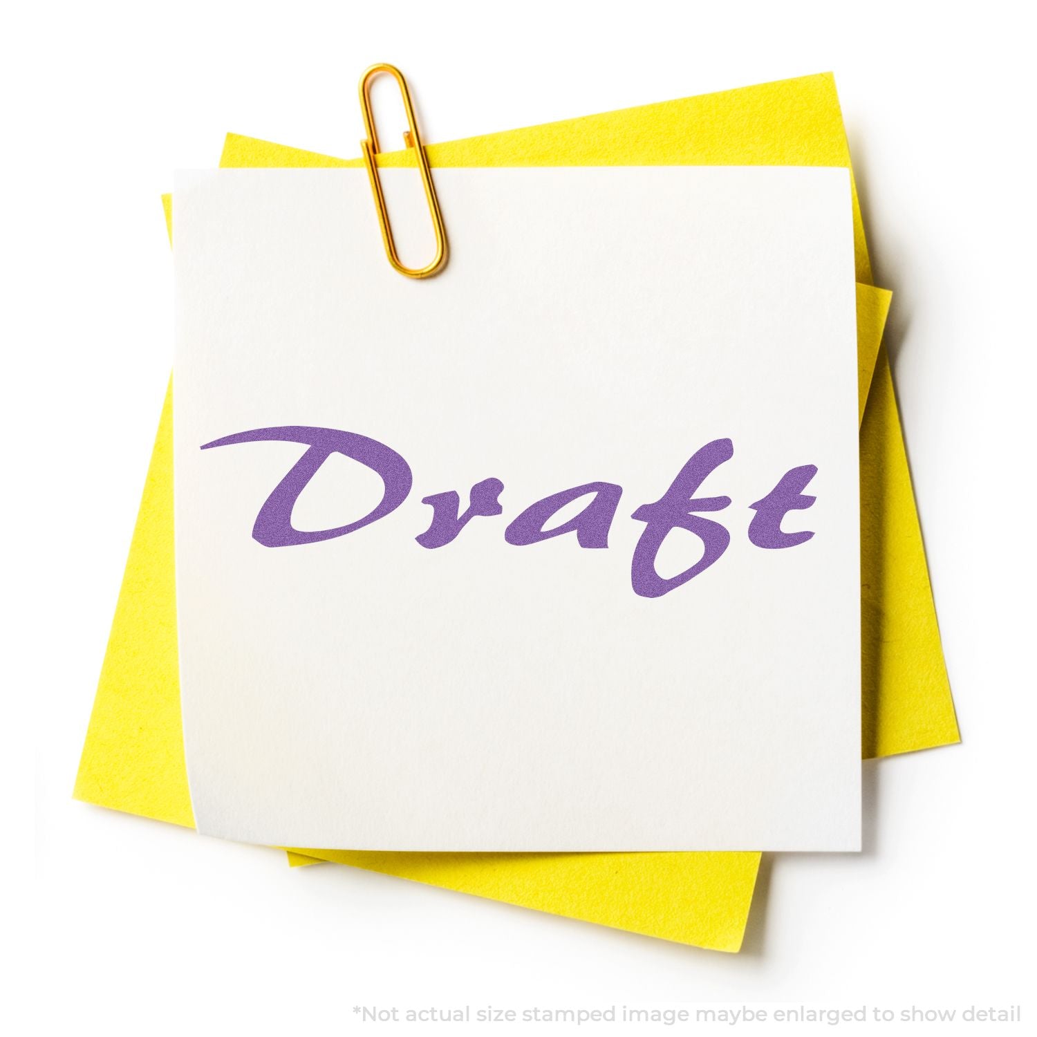 Draft document note with paperclip on white card, symbolizing writing, editing, and document review for content creators and proofreading workflow.