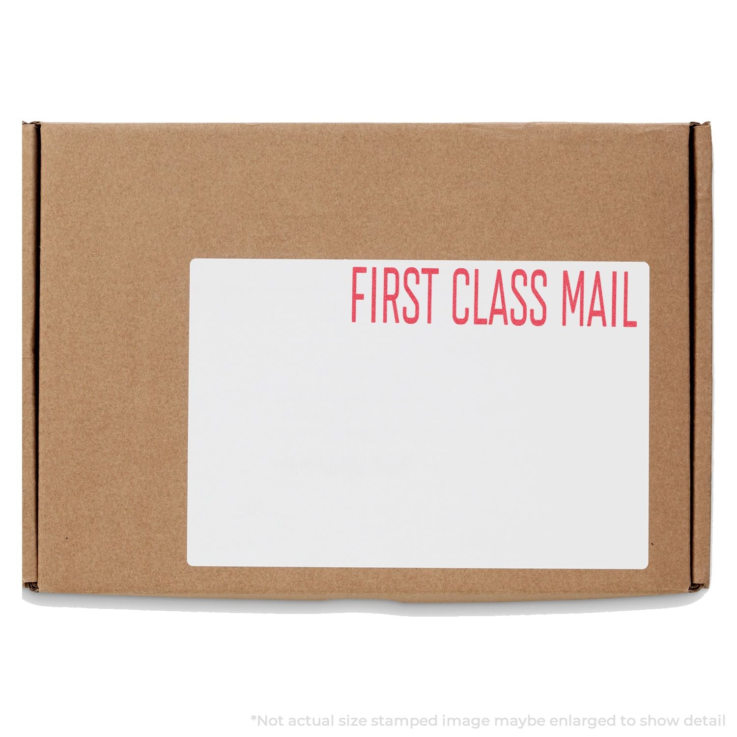 Brown package box marked First Class Mail for USPS sending and shipping fast, secure first-class delivery.