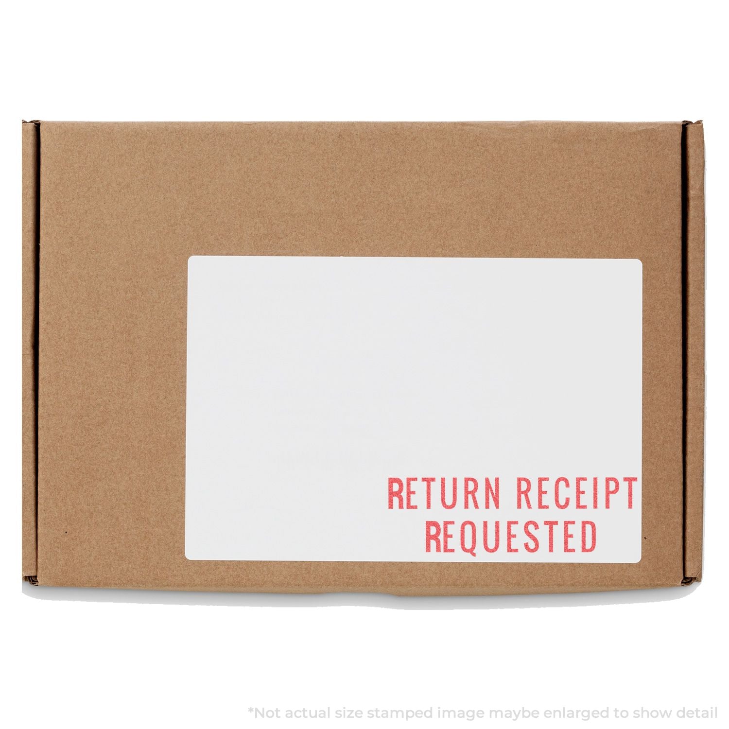 Cardboard shipping box marked Return Receipt Requested, indicating signature confirmation for delivered mail.