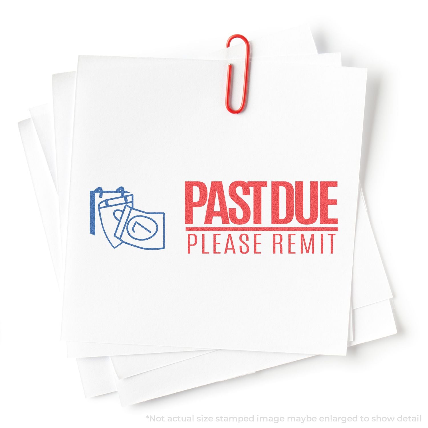 In Use Photo of Two-color Red Past Due Please Remit Xstamper Stamp
