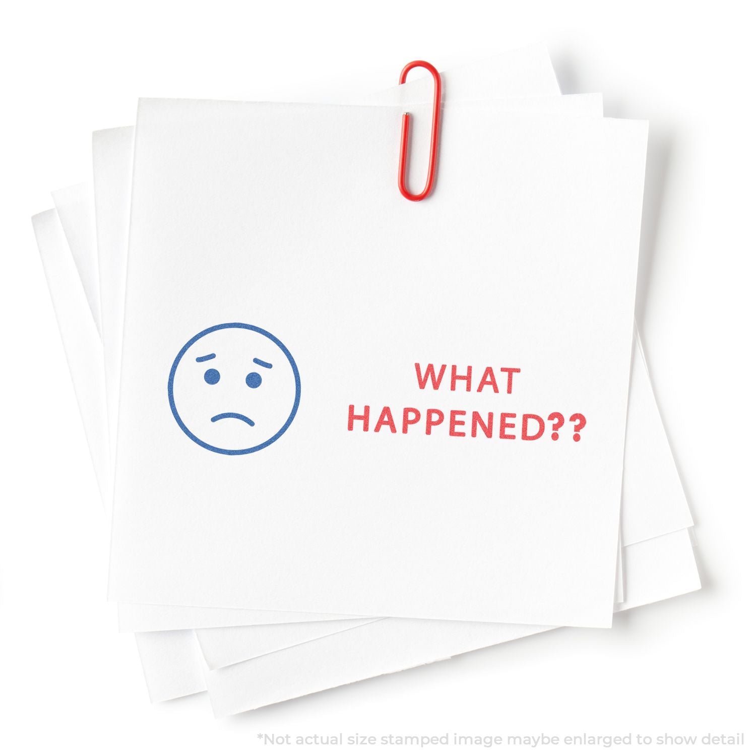 In Use Photo of Two-color What Happened? Xstamper Stamp