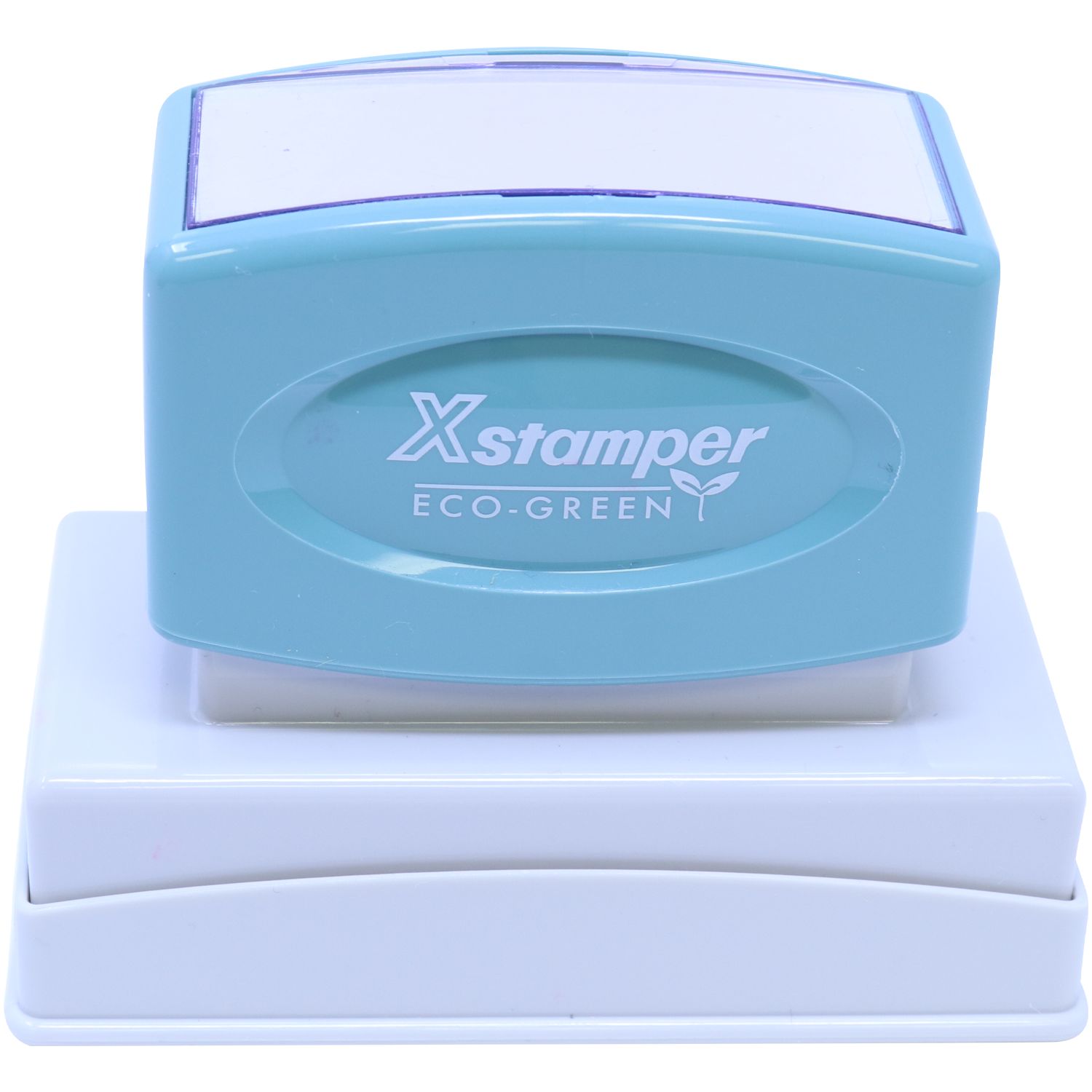 Xstamper Eco-Green self-inking stamp base with logo, durable office tool for reliable document date and marking.