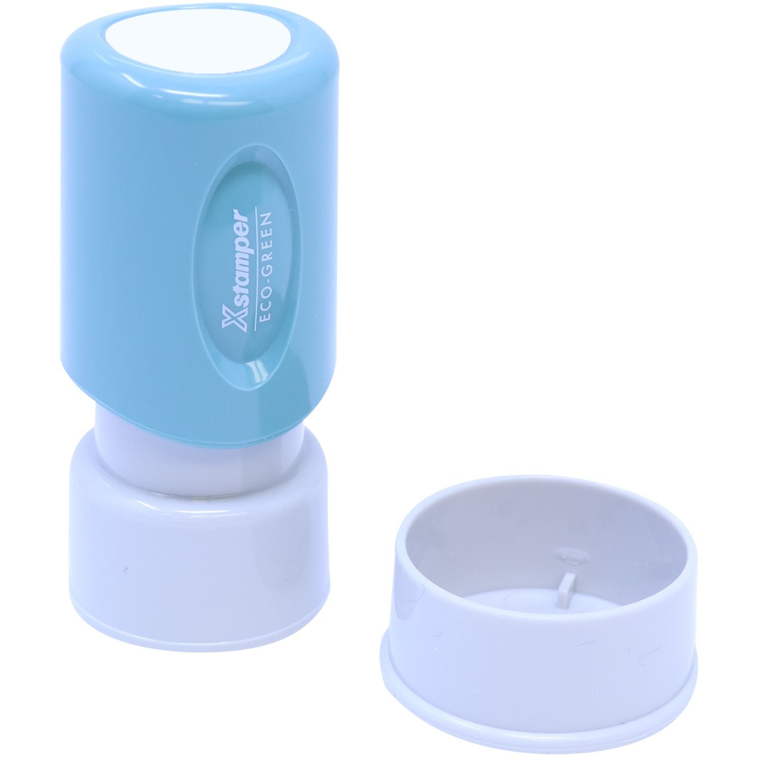 Xstrapure Eco-GREEN blue dispenser unit with white base, shown for replacement cartridge or filter setup.